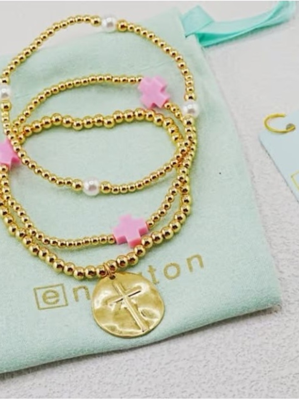 Enewton Gold Beaded Wrap Bracelet with Pink Cross Accents - Picture 3 of 4